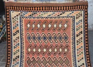 1940er Antik Kaukasisch Gebiet Kelim Teppich 6x9 Handgewebt Verblasst Nomaden Geometrisch Rug - Bild 1 von 11