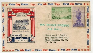 1937 HAWAII 799-55 AIRMAIL BORDER VARIETY VIA TRANS PACIFIC AIR MAIL 23c POSTAGE - Picture 1 of 1