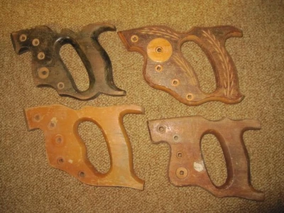 4 Vintage Hand Saw Wooden Handles: Three 5 Hole & One 4 Hole Handles; One Wheat - Image 1 of 4