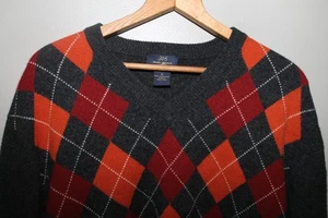 Brooks Brothers 346 Lambswool Argyle V Neck Sweater XL Red Orange Gray Ivy Style - Picture 1 of 4