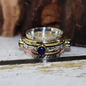 Anello Zaffiro Blu, Anello Pietra Nascita Settembre, Pietra Blu Piena Eternità Matrimonio - Foto 1 di 3