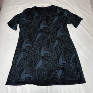 Fresh Produce Dress Womens Large Blue & Black Cotton Paisley Short Sleeve USA - Picture 1 of 7