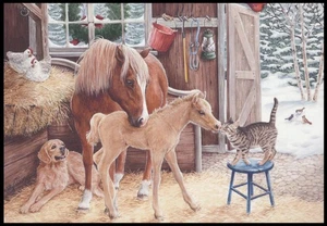 Tarjeta de Felicitación - Pájaro Gato Perro Caballo - Kathy Goff - Navidad CL069 - Imagen 1 de 2