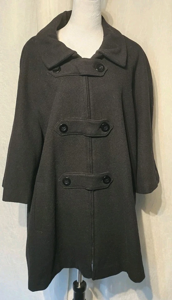 Abrigo de trabajo informal de guisantes negro largo de mezcla de lana talla grande 24W de Roaman's‎ para mujer  Foto 1 de 4