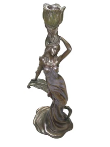 Art Nouveau Woman Candlestick Holder Faux Bronze by Summit Co 12.5” Tall - Picture 1 of 6