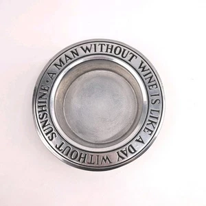 Pewter Vintage Wilton Armetale Wine Coaster A Man Without Wine Is Like A Day Wit - Picture 1 of 12