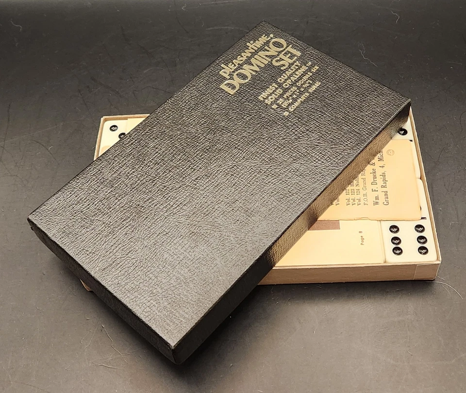 Vintage Pleasantime Solid Opalene Double-6 Domino Cribbage Set COMPLETE... - image 1 of 4