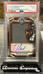 2023 Bowman University Best Travis Hunter Prospect Jumbo Relic Patch Auto PSA 9 - Picture 1 of 2