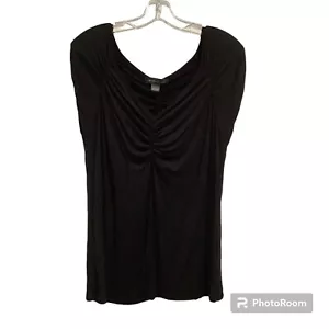 August Silk Black Ruched Scoop Neck Cap Sleeve Shirt Top Women’s Large - Picture 1 of 12