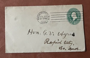 1892 WASHINGTON DC MACHINE CANCEL RAPID CITY SD ! DAKOTA TERRITORY PIONEER AYRES - Picture 1 of 2