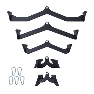 5PCS Curl Bar Cable Attachments Handles Pull down Gym Equipment Press Black - Picture 1 of 18