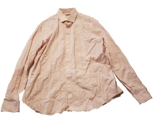 Mens Calvin Klein Size 16.5 Slim Fit Button Down Peach Checked Long Sleeve Shirt - Picture 1 of 8
