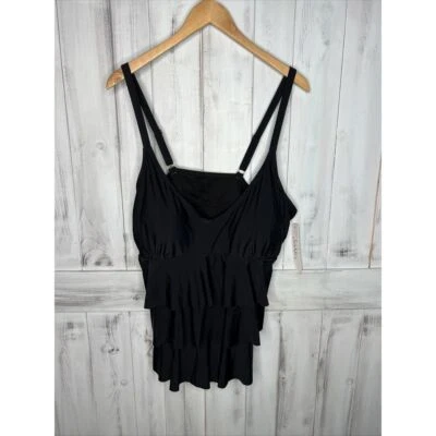 NWT Nicole Miller Women's Plus Size 3X Black Two Piece Tankini Swim Set Ruffles - Image 1 of 4