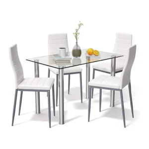 Giantex 5Pcs Modern Dining Table Set Kitchen Furniture w/ Glass Top Leather Seat - Picture 1 of 8