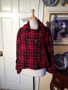 OLEG CASSINI VINTAGE RED & BLACK PLAID TWEED JACKET-SIZEM-NWT-STRIKING BEAUTY!!! - Picture 1 of 9