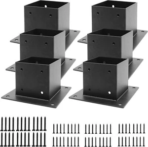 4 x 4 Deck Post Base 6 PCS Deck Post Anchor Heavy Duty Steel Post Brackets - Picture 1 of 8