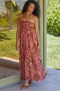 NWT By Anthropologie Sheer Flirty Shine Maxi Dress Size M Tie Neck #G2422 - Picture 1 of 10