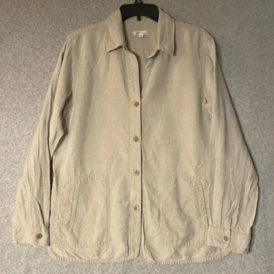 Chaqueta de lino Orvis para mujer grande beige bolsillos abotonados *DEFECTOS Foto 1 de 4