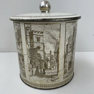 Vintage Baret Ware Blechfass rund weiß Architektur Motiv Windmühlen 70er Jahre - Bild 1 von 7