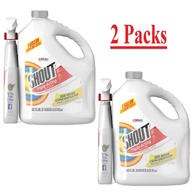 SHOUT! FACTORY 2-PK Shout Triple-Acting Laundry Stain Remover 128 floz refill + 22 floz trigger