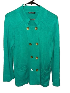 Nic + Zoe size Large womens knit cotton blend long sleeved cardigan aqua green - Picture 1 of 4