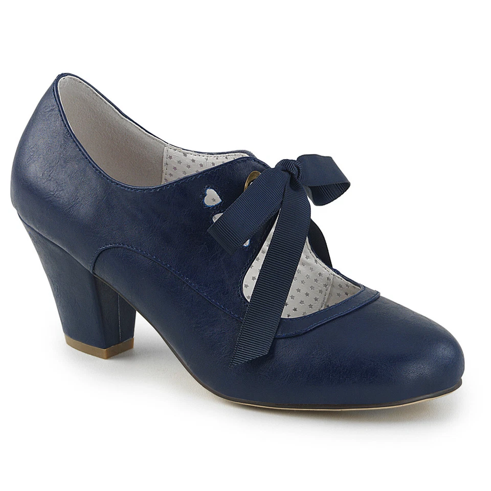 Navy Blue 1940s WW II Swing Dance Faux Leather Period Heels Hipster Shoes Womans - Image 1 of 1