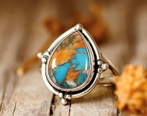 Oyster Copper Turquoise Gemstone Solid 925 Sterling Silver Ring All Size SR2157 - Picture 1 of 4