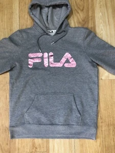 Fila Hoodie Pullover Large Pink UK Size 14 Spell Out Grey Cotton Woman’s - Picture 1 of 12