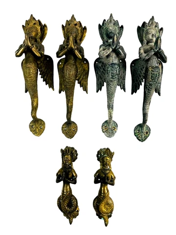 LOT of 6 Winged Mermaid Snake Shape Spiritual Diety Style Brass Gate Door Handle Cover