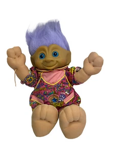 1991 Ace Novelty Treasure Troll Blue Star Belly Jewel Purple Hair Plush Toy Doll - Picture 1 of 12