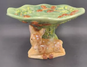 VTG Deer Fawn Pinecone Pedestal Plate Stand Centerpiece World Bazaar Majolica - Picture 1 of 14