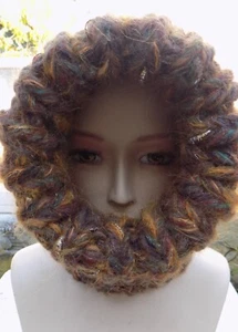 Mohair Balaclava Wolle Mütze Sturmhaube braun, Mehrfarbig Grobstrick - Bild 1 von 3