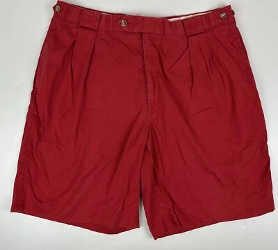 Pantalones Cortos Vintage Años 80 90 Rojo Caqui Desteñido 35” Cintura REAL Tirantes Botón DEFECTUOSOS Foto 1 de 4