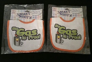 2 Funny Novelty Bibs TWINS TWIN BOYS "My Gas is Free!" Baby Shower Gift CARS - Picture 1 of 6