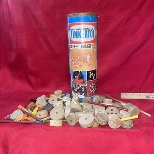 Vintage 1970s Tinker Toy Construction Set in Canister Super Transit #146 100+ Pc - Picture 1 of 7