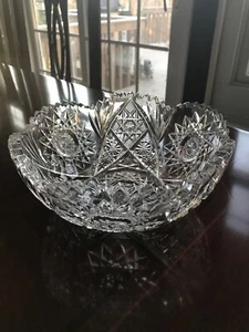 VINTAGE AMERICAN BRILLIANT CUT GLASS BOWL HOBSTARS, ARCHES FANS AND MANY CUTS 8" - Picture 1 of 7
