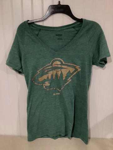 Reebok Women's Size Lage Minnesota Wild V-Neck Shirt NHL Hockey Cover
