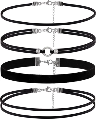 Juego de 4 gargantillas clásicas en capas de terciopelo de encaje negro para mujer Foto 1 de 4