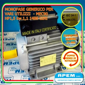 MOTORE ELETTRICO MONOFASE CV 1,5 CV 1,1 KW 1 HP 1400 giri V.220 per sega,trapano - Picture 1 of 4