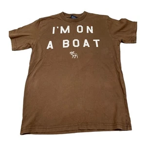 Abercrombie & Fitch T-Shirt Girls XL Brown I'm on a Boat Logo Graphic Crew Neck - Picture 1 of 8