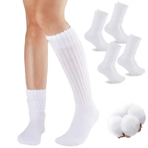4 Pairs Slouch Socks Women Knee High Scrunch Cotton Knit Cushion Long Socks - Picture 1 of 7