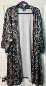 Fabulous ModCloth Blue Print Velvet Kimono 3X/4X - Picture 1 of 5