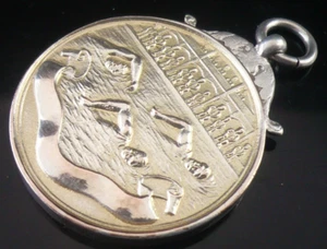 Sterling Silver Gold Pocket Watch Fob Medal, Swimming, Walker & Hall 1937 - Picture 1 of 12