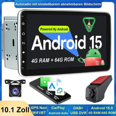 DVR+Android 15 Autoradio 10.1" Einstellbarer Touchscreen 4+64GB CarPlay GPS+CAM - Bild 1 von 4