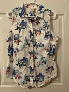 Womens St John’s Bay Butterfly Graphics Design Button Front Sleeveless Top Large - Picture 1 of 9