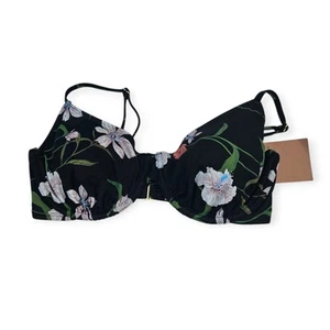Shade And Shore Floral Black Underwire Women's Bikini Swim Top Size 34DD L - Picture 1 of 4