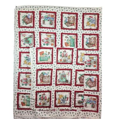 Vintage Dianna Marcum Marcus Bros Christmas Fabric Panels Santa Holly - Image 1 of 4