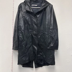 Jil Sander Black Leather Coat Jacket Long Size 38 - Picture 1 of 8
