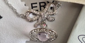 Vivienne Westwood Octavie Choker Halskette Silber Schleife Kugel Rosa Kristall NEU - Bild 1 von 17