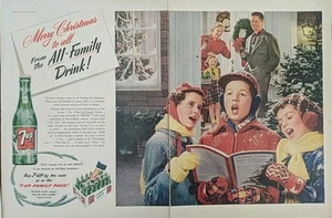1952 vintage 7 up print ad. Christmas Advertisement, Caroling, Christmas Tree - Picture 1 of 1